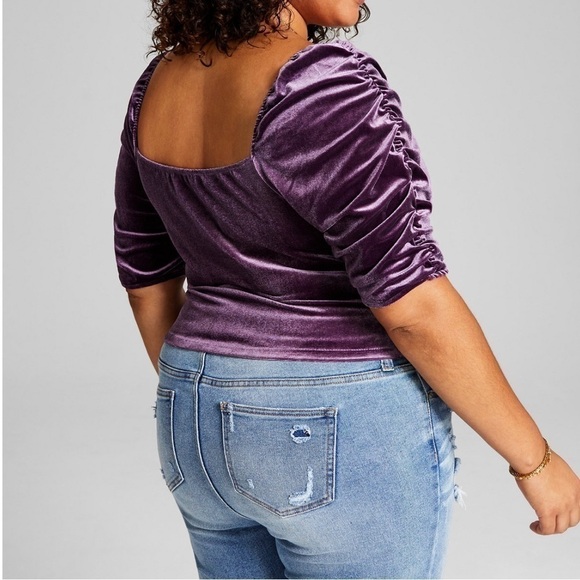 And Now This Women’s Trendy Plus Size Puff-Sleeve Velvet Top 1X Purple NWT - Picture 2 of 6